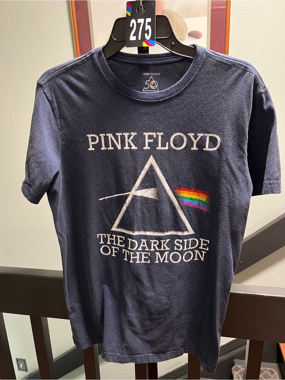Pink Floyd Navy Tee with Rainbow Prism 50th Anniversary Logo #275